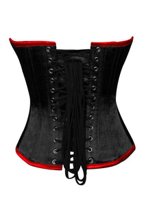 Black Red Satin Corset Gothic Burlesque Waist Training Bustier Overbust Costume - CorsetsNmore