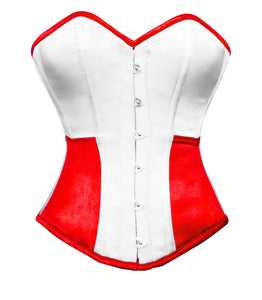 White Red Satin Corset Gothic Burlesque Waist Training Bustier Overbust Valentine Costume