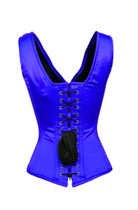 Plus Size Corset Blue Satin Shoulder Straps Burlesque Bustier Overbust Waist Training - CorsetsNmore
