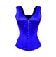 Blue Satin Shoulder Straps Burlesque Bustier Overbust Waist Training Corset