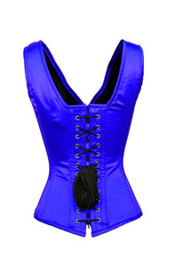 Plus Size Blue Satin Shoulder Straps Burlesque Bustier Overbust Waist Training Corset