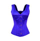 Plus Size Blue Satin Corset Shoulder Straps Gothic Burlesque Waist Training Overbust