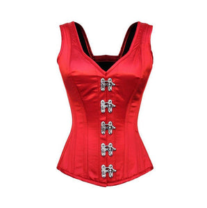 Red Satin Corset Shoulder Straps Gothic Burlesque Valentine  Bustier Waist Training Overbust