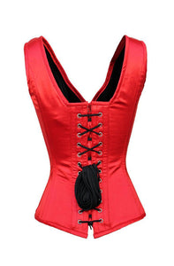 Plus Size Red Satin Shoulder Straps Silver Zipper Overbust Corset Gothic Burlesque Costume
