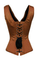 Plus Size Brown Satin Shoulder Straps Gothic Burlesque Corset Waist Training Overbust