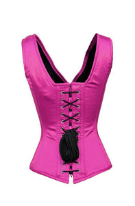 Plus Size Purple Satin Corset Shoulder Straps Silver Zipper Burlesque Costume - CorsetsNmore