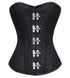 Black Brocade Spiral Steel Boned Plus Size Overbust Corset Front Seal Lock Waist Training Bustier Top