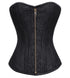 Black Brocade Spiral Steel Boned Overbust Plus Size Corset Antique Zipper Waist Training Bustier Top