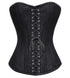 Black Brocade Spiral Steel Boned Overbust Plus Size Corset Front Lace Opening Waist Training Bustier Top