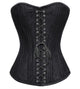 Black Brocade Spiral Steel Boned Overbust Plus Size Corset Front Lace Opening Waist Training Bustier Top - CorsetsNmore