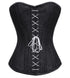 Black Brocade Spiral Steel Boned Overbust Plus Size Corset White Lace Front Opening Waist Training Bustier Top