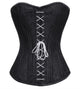 Black Brocade Spiral Steel Boned Overbust Plus Size Corset White Lace Front Opening Waist Training Bustier Top - CorsetsNmore