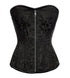 Plus Size Black Brocade Spiral Steel Boned Overbust Corset Silver Zip Front Opening Waist Training Bustier Top