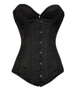 LONGLINE Corset Black Brocade Gothic Burlesque Costume Waist Training Bustier Overbust Top-