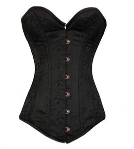LONGLINE Corset Black Brocade Gothic Burlesque Costume Waist Training Overbust Top-