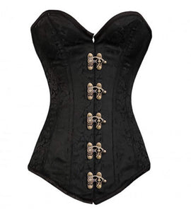 Black Brocade Gothic Burlesque Costume Waist Training LONGLINE Overbust Corset Top-