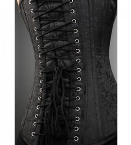 Plus Size Black Brocade Gothic Burlesque Costume Overbust Corset Waist Training Antique Clasps LONGLINE Bustier Top