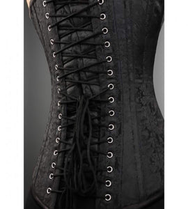 Black Brocade Gothic Burlesque LONGLINE Corset Waist Training Zipper Opening Top-