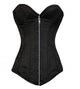 Black Brocade Gothic Burlesque LONGLINE Corset Waist Training Zipper Overbust Top-