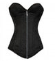 Plus SIze Black Brocade Gothic Overbust Corset Burlesque Costume Waist Training Silver Zipper Opening LONGLINE Bustier Top