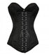 Plus Size Black Brocade Gothic Overbust Corset Burlesque Costume Waist Training Bustier Front Black Lace LONGLINE Top