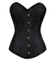 Black Brocade Spiral Steel Boned LONGLINE Corset Goth Burlesque Waist Training Costume Overbust Bustier Top-