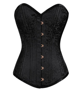 Plus Size Black Brocade Spiral Steel Boned Overbust Corset Burlesque Costume Bustier Top