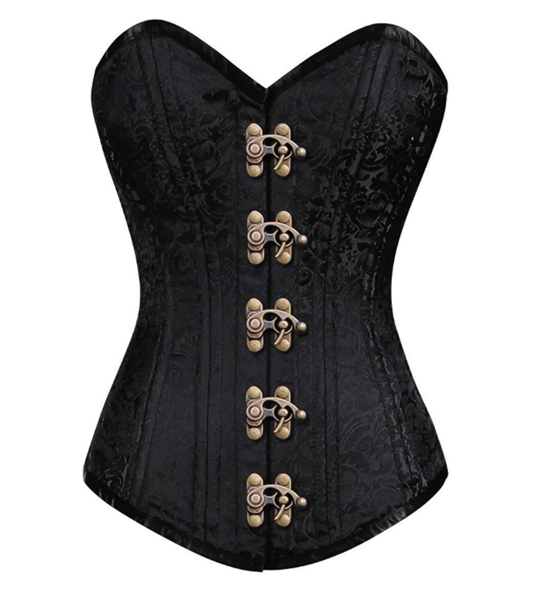 Black Brocade LONGLINE Corset Goth Burlesque Costume Overbust Bustier –  CorsetsNmore