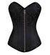 Black Brocade Spiral Steel Boned LONGLINE Corset Waist Training Goth Burlesque Costume Zipper Overbust Bustier Top