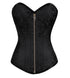 Black Brocade Spiral Steel Boned Gothic Plus Size Corset Burlesque Costume Zipper Waist Training LONGLINE Overbust Bustier Top