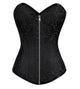 Black Brocade Spiral Steel Boned LONGLINE Overbust Plus Size Corset Goth Burlesque Costume Silver Zipper Waist Training Top - CorsetsNmore