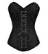 Black Brocade Spiral Steel Boned Plus Size Corset Front Black Lace Goth Burlesque Costume Waist Training LONGLINE Overbust Bustier Top