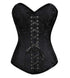 Black Brocade Spiral Steel Boned LONGLINE Corset Waist Training Front Black Lace Gothic Burlesque Costume Overbust Bustier Top