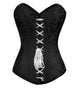Plus Size Black Brocade Spiral Steel Boned Overbust Corset Front White Lace Goth Burlesque Costume Waist Training LONGLINE Bustier Top