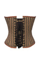 Brown Checkered Print Spikes Gothic Overbust Plus Size Corset Steampunk Costume Waist Training Top