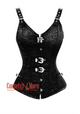 Plus Size Black Brocade and Leather Gothic Steampunk Costume Waist Training Bustier Overbust Corset with Shoulder Straps
