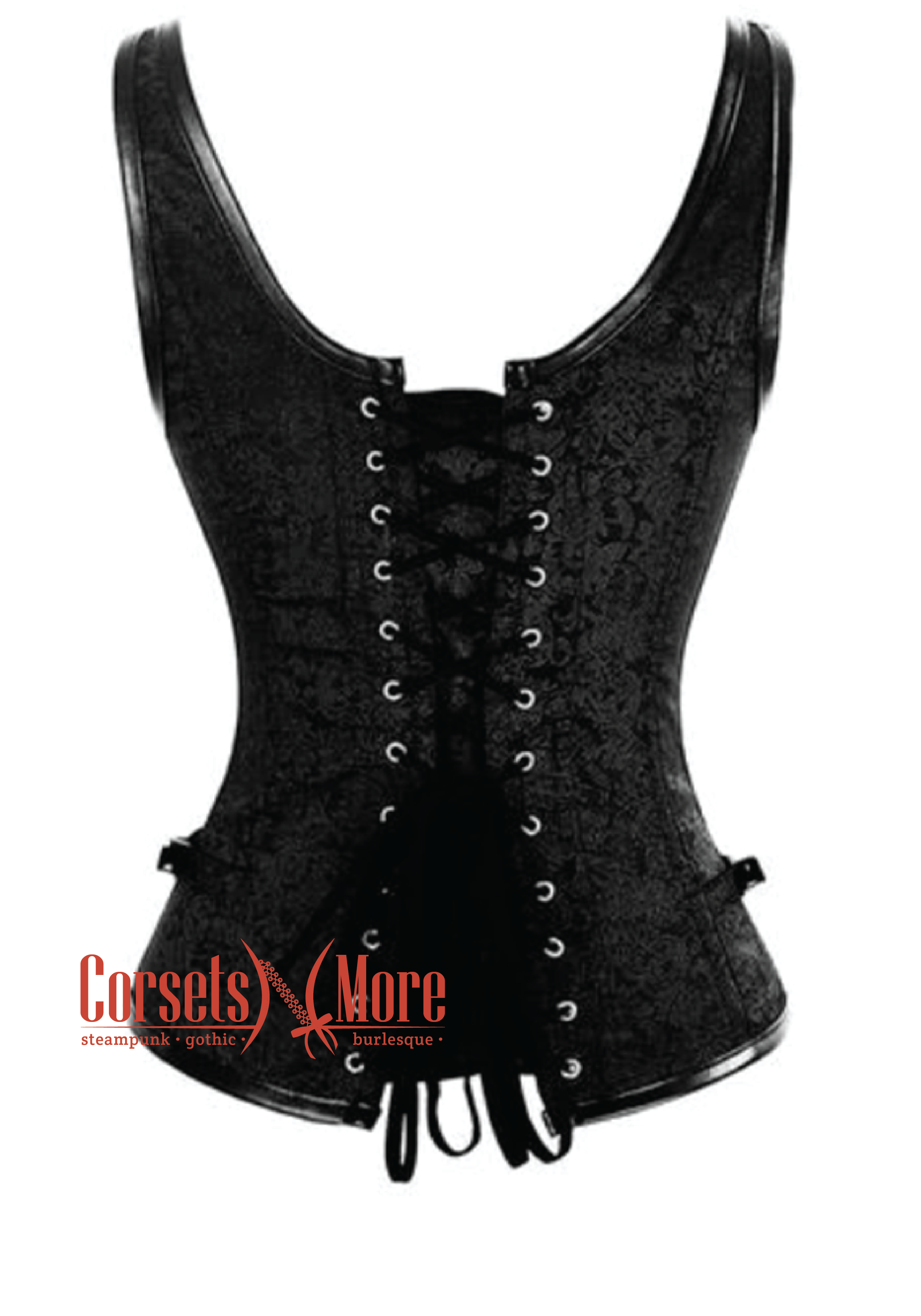 Gothic Black Brocade Front Lace Costume Waist Training Overbust