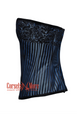 Plus Size Blue and Black Corset Brocade Gothic Burlesque Costume Waist Training Bustier Overbust Top