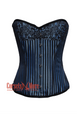 Blue and Black Corset Brocade Gothic Burlesque Costume Waist Training Bustier Overbust Top