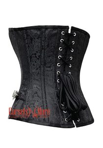 Black Brocade Antique Buckles Gothic Costume Waist Training Bustier Overbust Corset Top