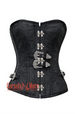 Black Brocade Silver Buckles Gothic Costume Waist Training Bustier Overbust Corset Top