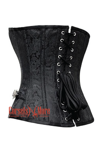 Plus Size Black Brocade Antique Zipper Gothic Costume Waist Training Bustier Overbust Corset Top