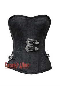 Plus Size Black Brocade Gothic Costume Waist Training Bustier Overbust Corset Top