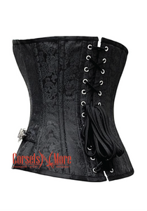Black Brocade Gothic Costume Waist Training Bustier Overbust Corset Top