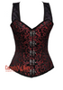 Plus Size Red and Black Brocade With Shoulder Straps with Bronze Clasps Overbust Corset