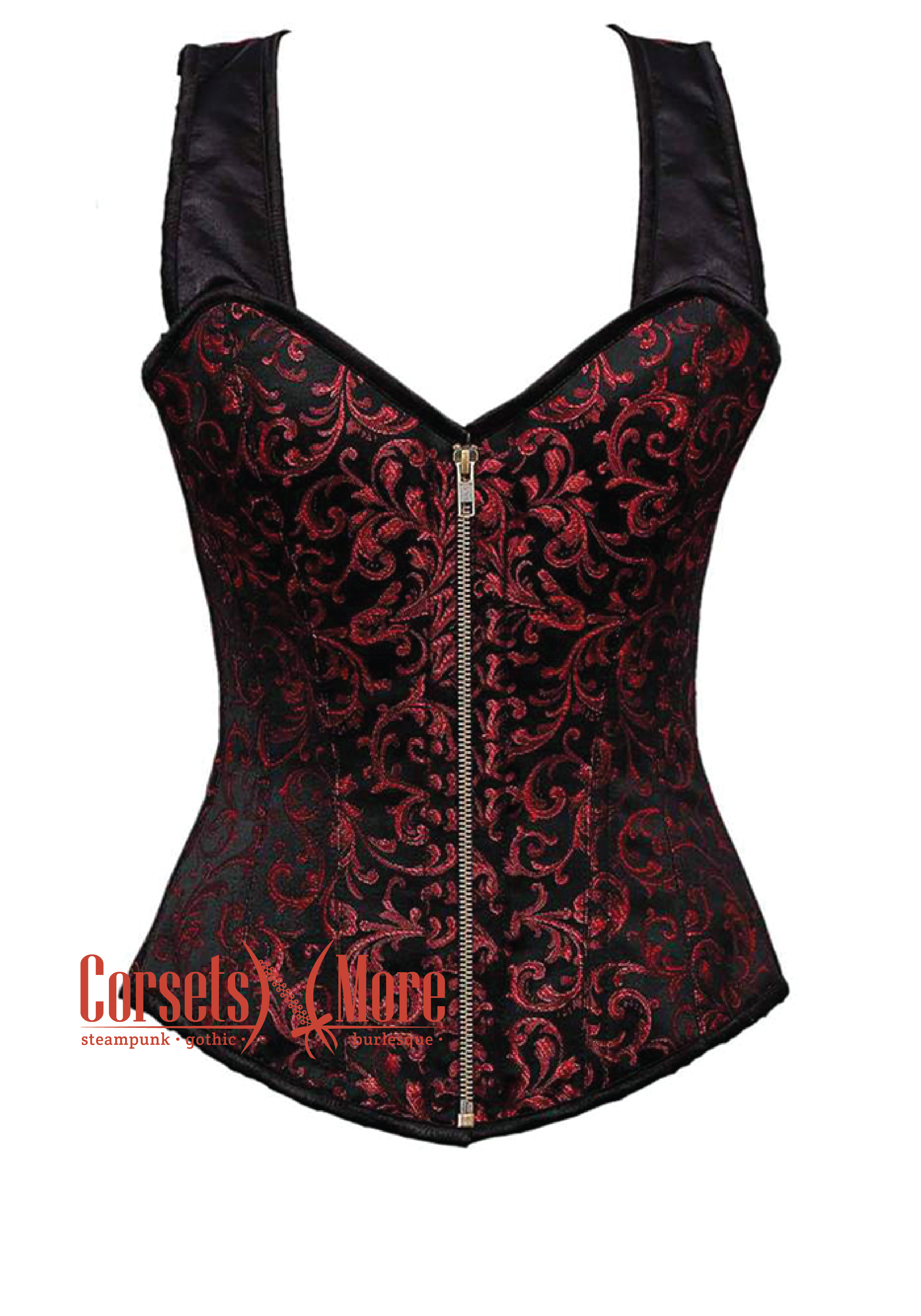 Gothic Black Satin Bronze Seal Lock Steampunk Corset Longline Overbust  Costume