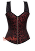 Red and Black Brocade With Shoulder Strap with Antique Zipper Overbust Corset