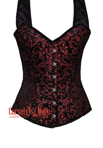 Red and Black Brocade Gothic Costume Overbust Corset With Shoulder Straps