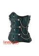 Green and Black Striped Brocade Steampunk Underbust Costume Corset