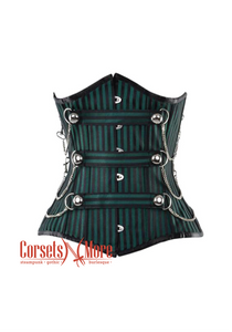 Green and Black Striped Brocade Steampunk Underbust Costume Corset